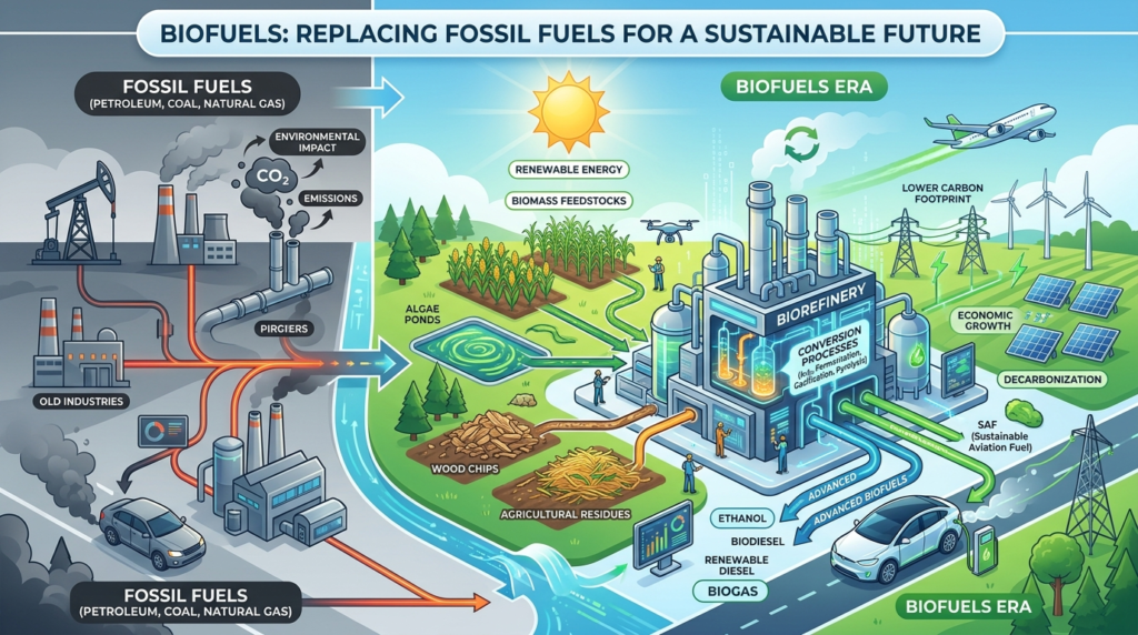 biofuels replace fossil fuels