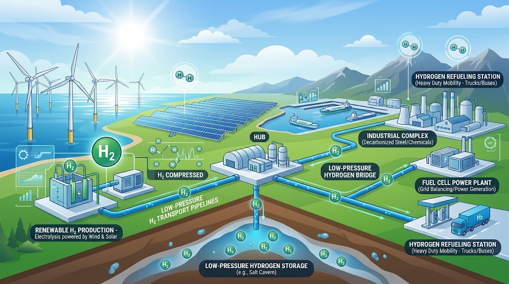 Low-pressure hydrogen bridges