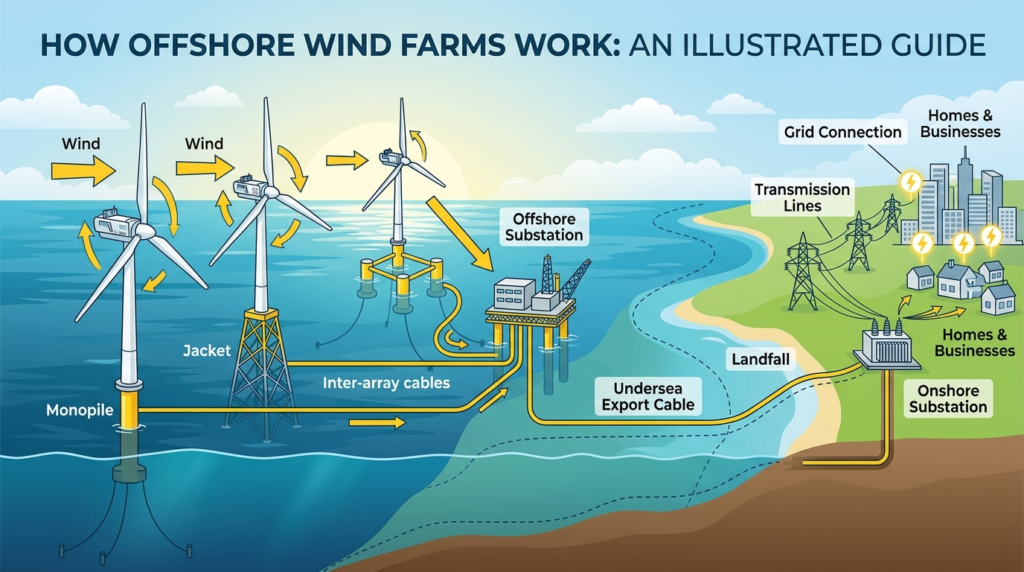 how do offshore wind farms work