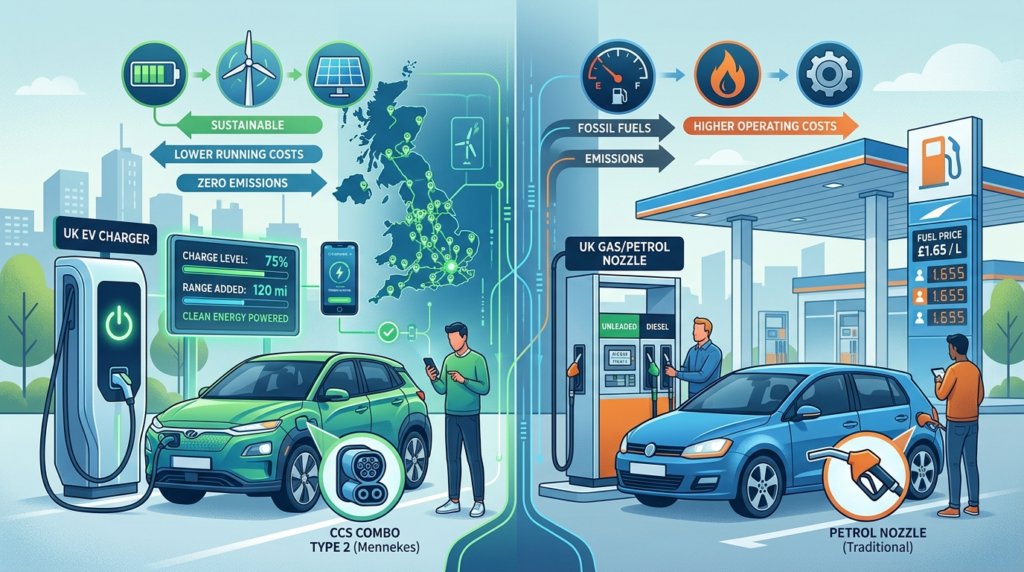 UK EV chargers vs gas nozzles