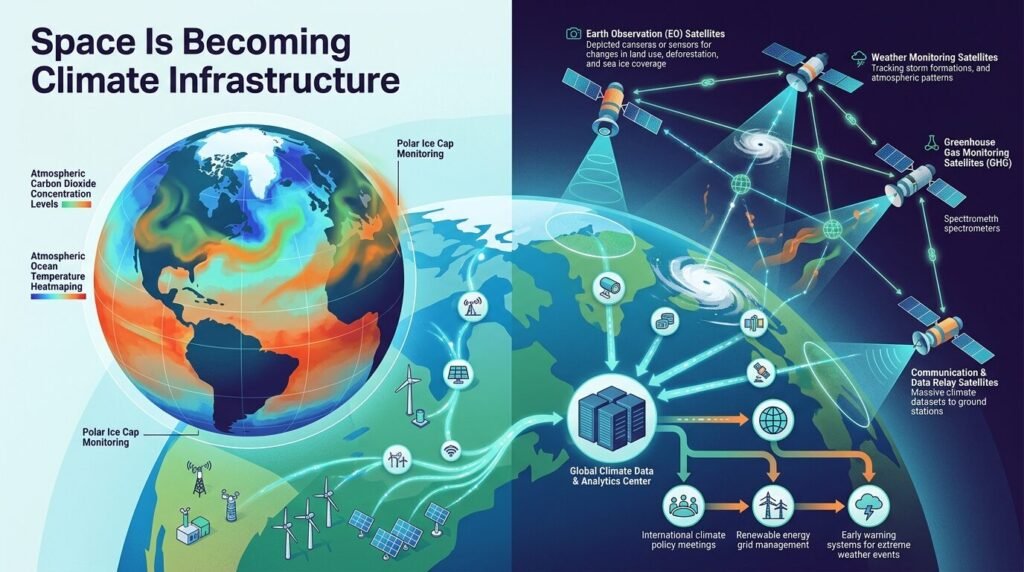 Space-Based Solutions: Climate Infrastructure in 2026 & China's Lead — illustration for Space Is Becoming Climate Infrastruct